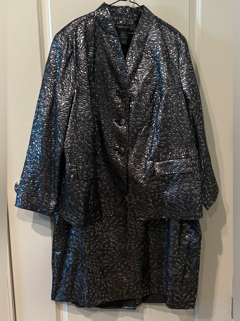 Russell Kemp Metallic Black Textured Skirt Suit